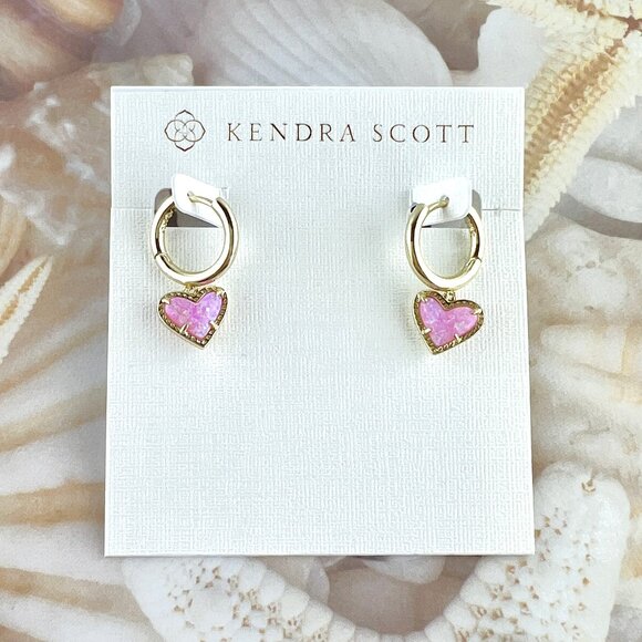 Kendra Scott Jewelry - Kendra Scott Ari Heart Bubblegum Pink Opal Huggie gold earrings